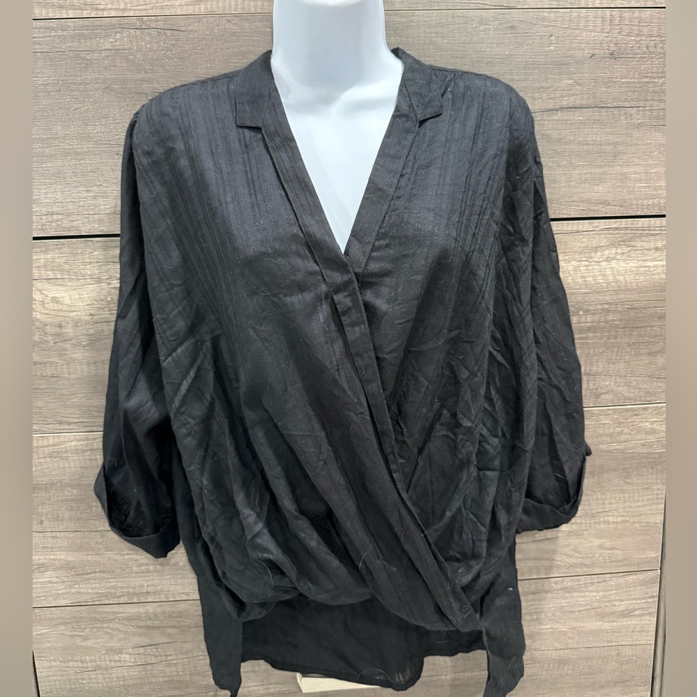 Elan Black Draped Wrap Blouse